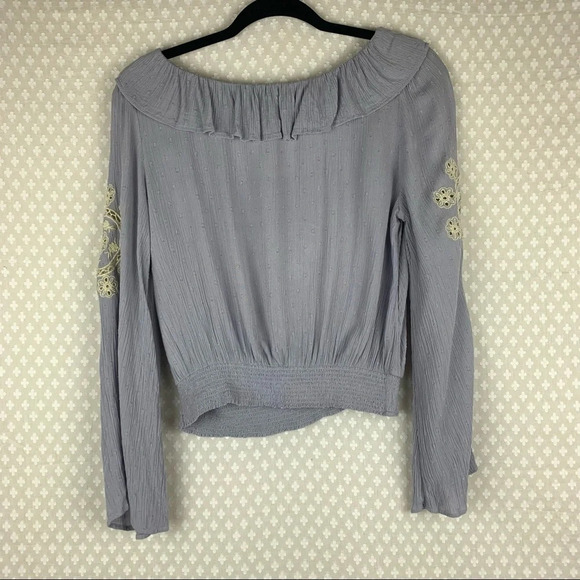 American Eagle Purple Ruffle Embroidered Crop Top - Picture 6 of 7